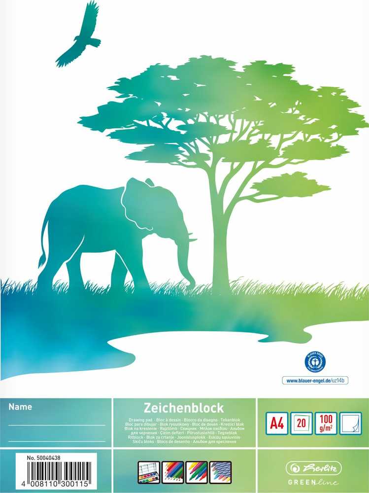 Herlitz Piešimo bloknotas A4 GREENline Dramblys 20 lapų