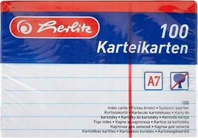 Herlitz indekso kortelės, A7, linijuotos, 100 vnt., su nuplėšiamu siūlu - 1150705