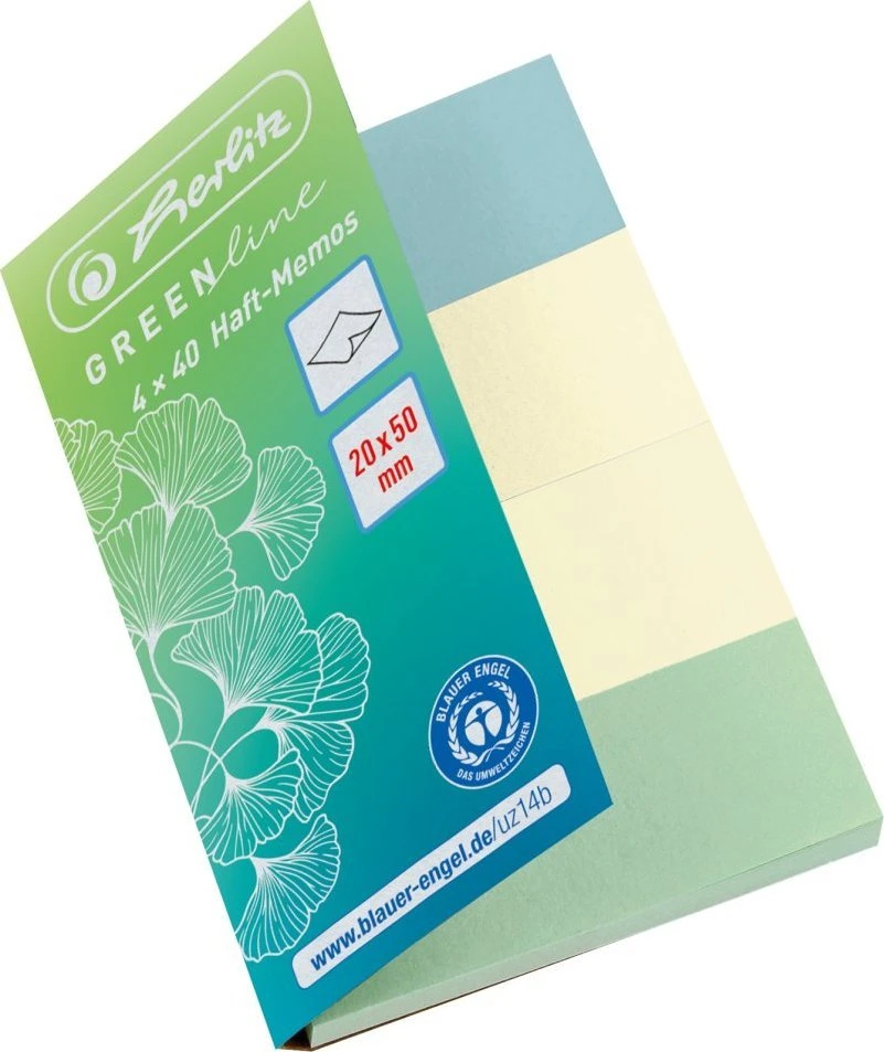 Herlitz „Post-it“ lipnūs lapeliai 20x50 mm, 4x40 lapų, GREENline*, įvairių spalvų