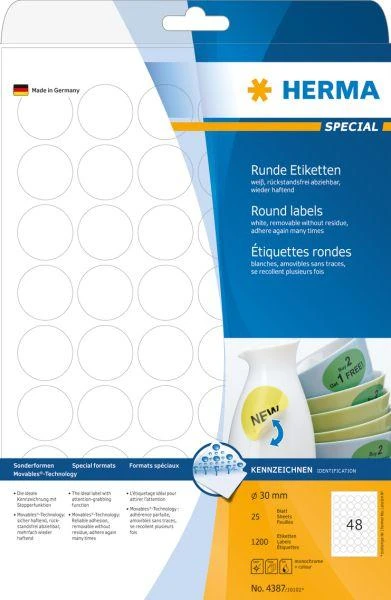HERMA 4387 etiketė spausdinimui Balta Lipni spausdintuvo etiketė