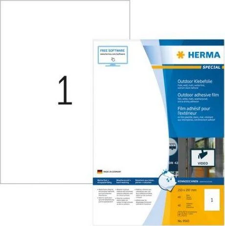 Carruzzo HERMA 9543 lipni etiketė Stačiakampis Balta 40 vnt