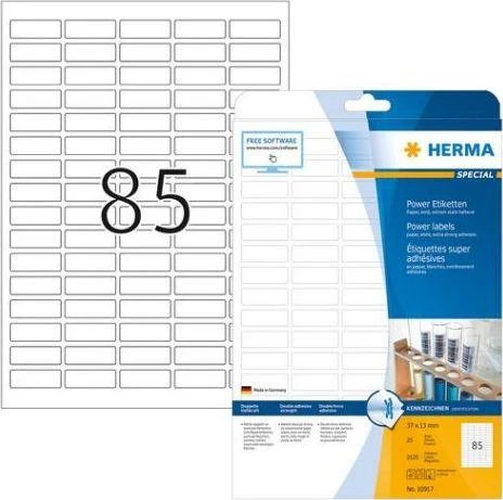 Herma Power etiketės, lipnios A4, 37 x 13 mm, pagamintos iš popieriaus - 10917