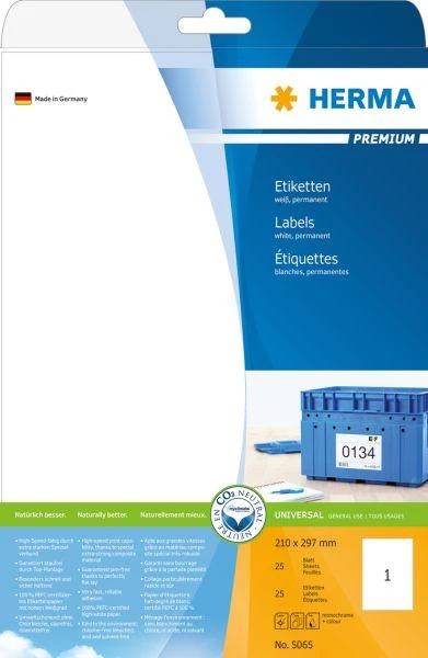 HERMA 5065 etiketė spausdinimui Balta Lipni spausdintuvo etiketė