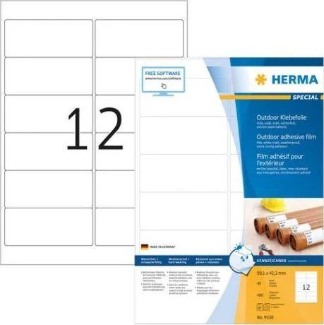 Carruzzo HERMA 9538 lipni etiketė Stačiakampis Balta 480 vnt