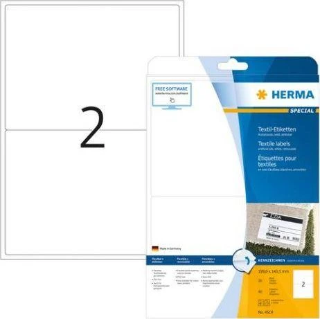 Herma Etiketės su pavadinimais, nuimamos, A4, 199,6 x 143,5 mm, balta, iš acetatinio šilko, spaudai - 4519