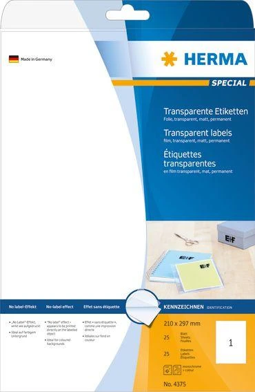 HERMA 4375 etiketė spausdinimui Permatomas Lipni spausdintuvo etiketė