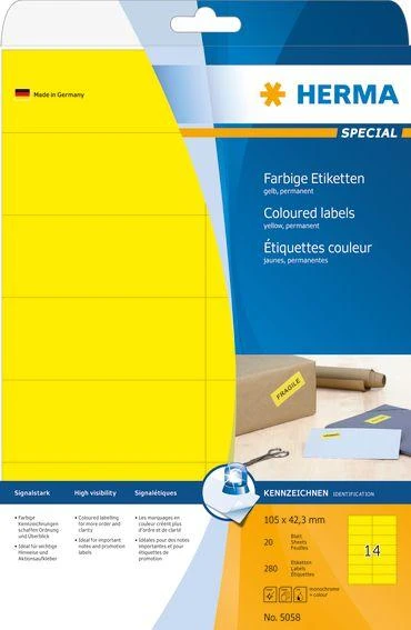 HERMA 5058 etiketė spausdinimui Geltona Lipni spausdintuvo etiketė
