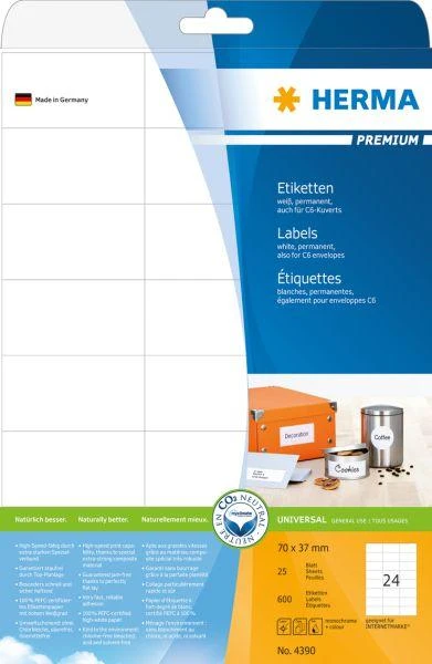 Herma Premium etiketės A4, baltas, matinis popierius, 600 vnt (4390)