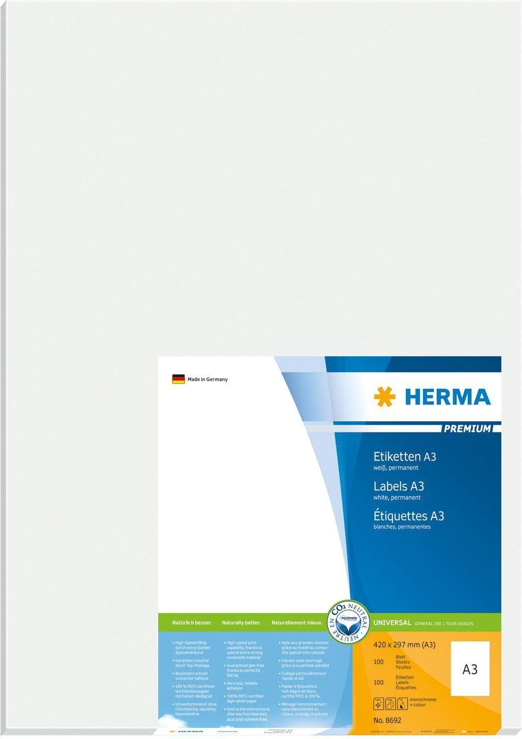 HERMA 8692 lipni etiketė Balta Stačiakampis Ilgalaikis 100 vnt