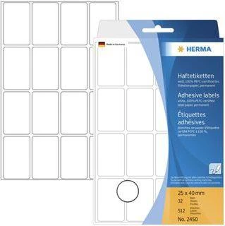 Herma Lipnios etiketės, baltos 25x40 mm 512 vnt. - 2450.