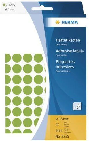 Herma Lipnios etiketės, apvalus, žalia 13 mm 2464 vnt - 2235