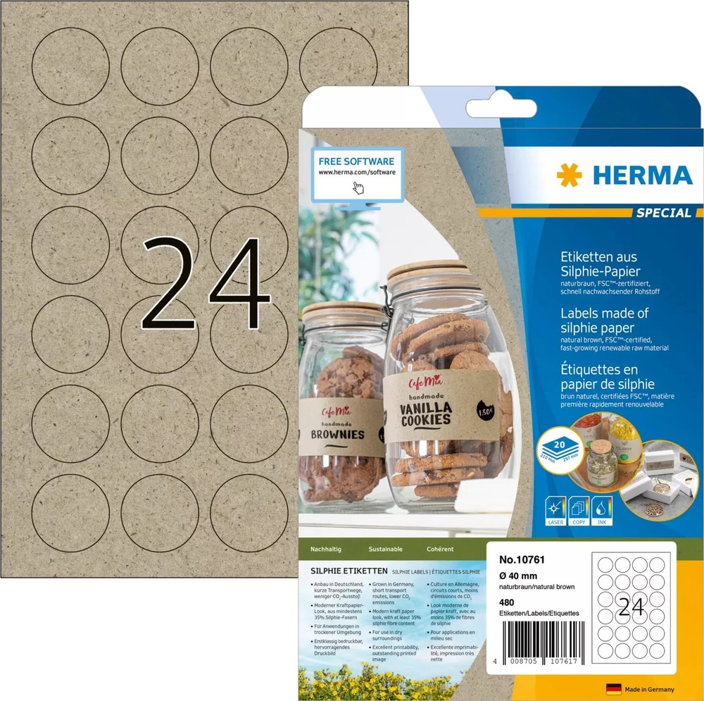 Herma Etykiety Silphie A4 20 arkuszy 40mm apvalus