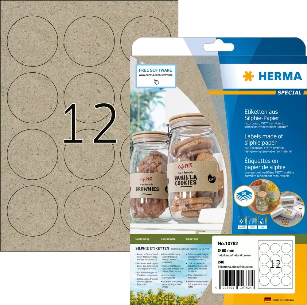 Herma Etykiety Silphie A4 20 arkuszy 60mm apvalus