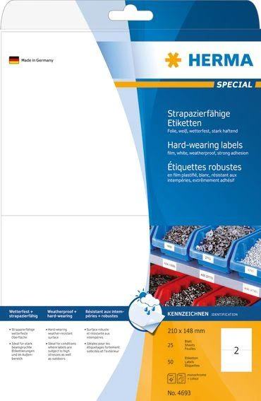Herma Foil etiketės 4693, A4, 210 x 148 mm, balta matinė folija, 25 vnt (4693)