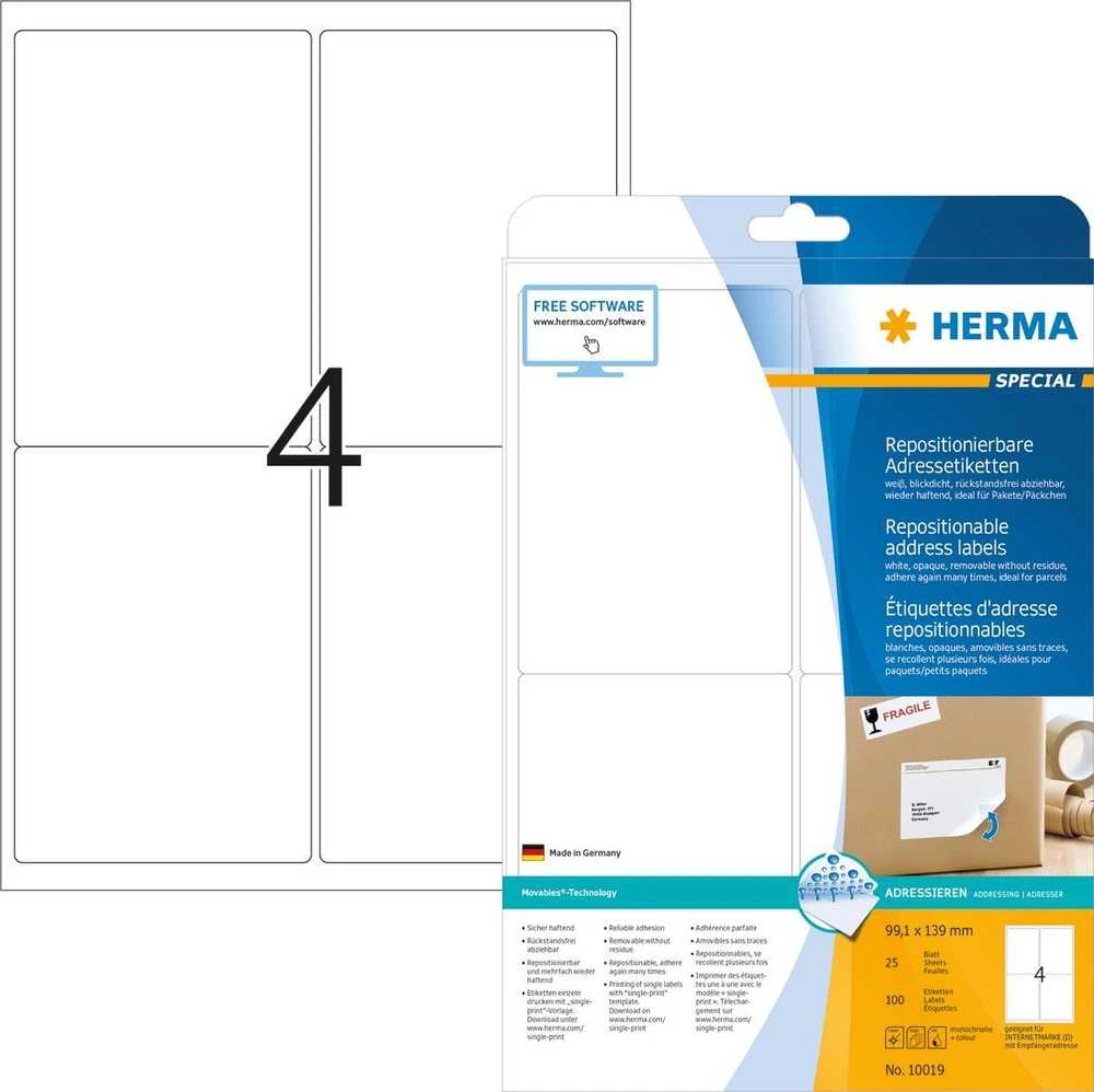 Herma HERMA Adressetik. A4 baltas 99,1x139 mm Papier pakuotė 100 St.