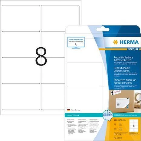 Herma HERMA Adreso etiketė A4 99,1x67,7mm balta 25 lapai