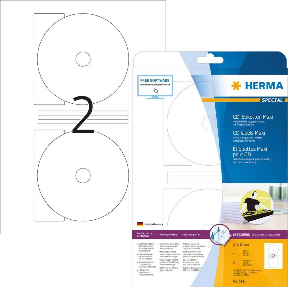HERMA 5115 etiketė spausdinimui Balta Lipni spausdintuvo etiketė