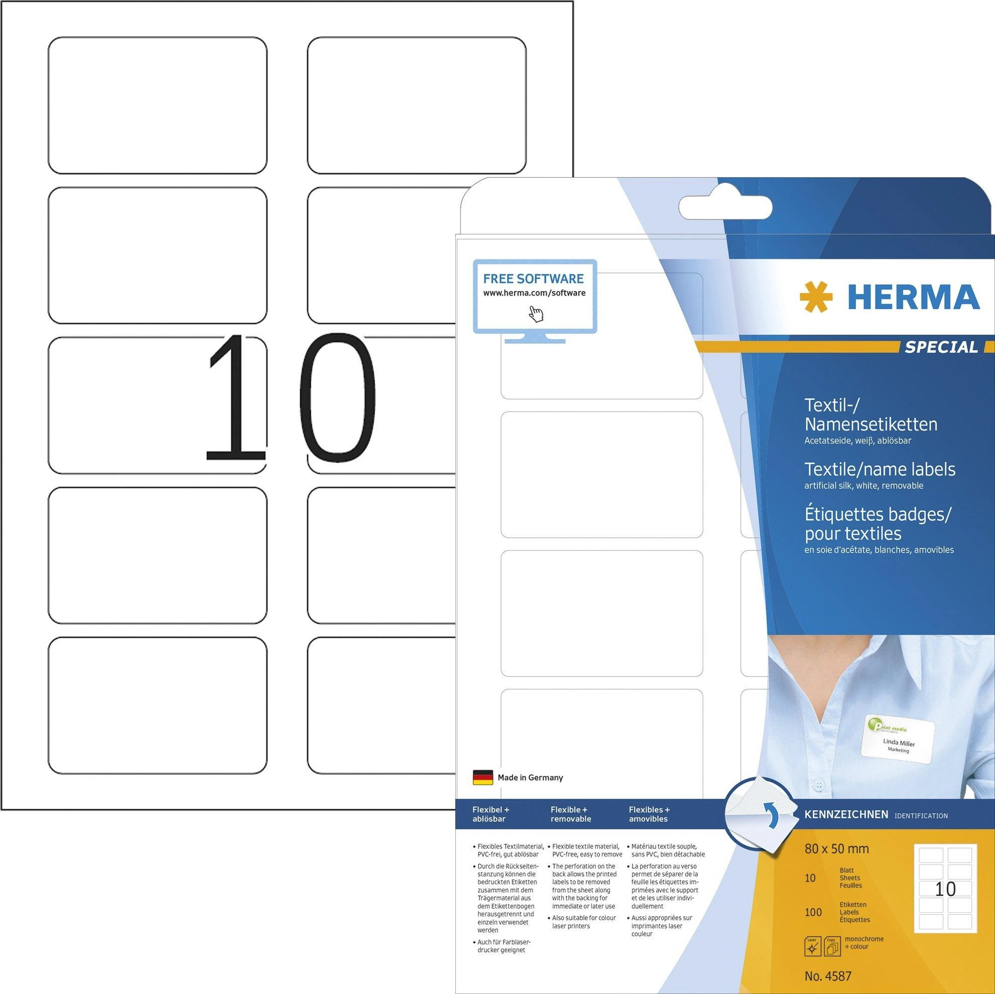 HERMA 4587 lipni etiketė Balta Suapvalintas stačiakampis Keičiama 100 vnt