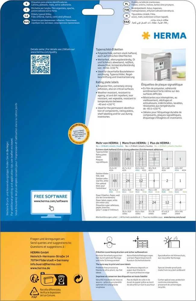 HERMA 4592 lipni etiketė Sidabras Suapvalintas stačiakampis 270 vnt