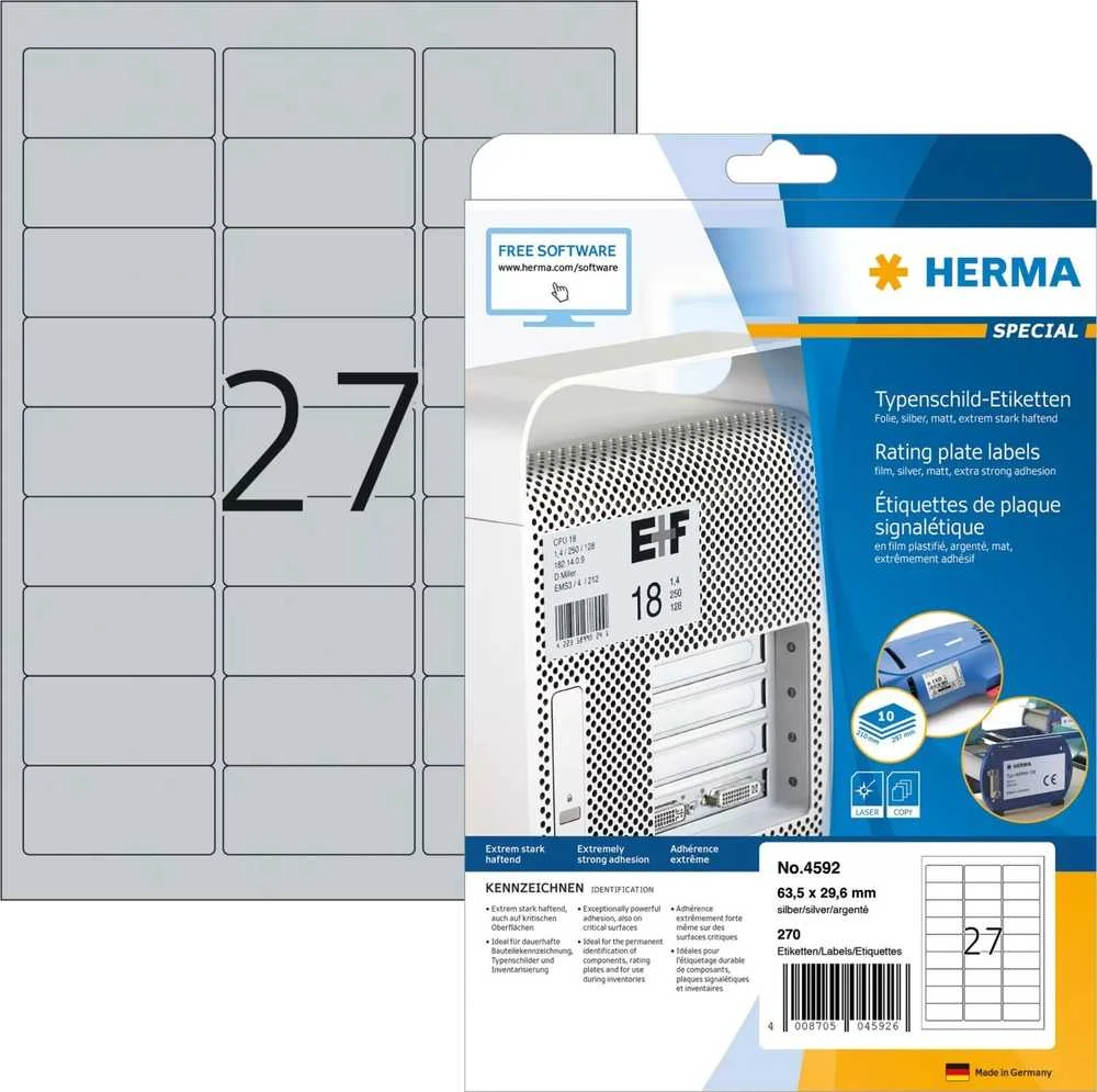 HERMA 4592 lipni etiketė Sidabras Suapvalintas stačiakampis 270 vnt