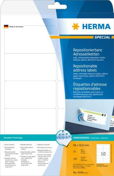 HERMA 4349 etiketė spausdinimui Balta Lipni spausdintuvo etiketė