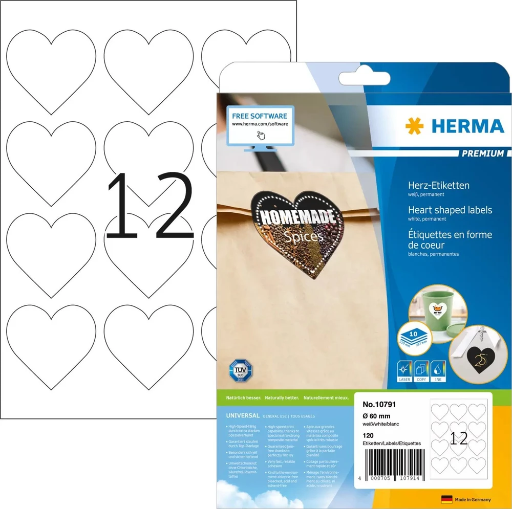 Herma Premium širdies formos etiketės 60x60 1 vnt.
