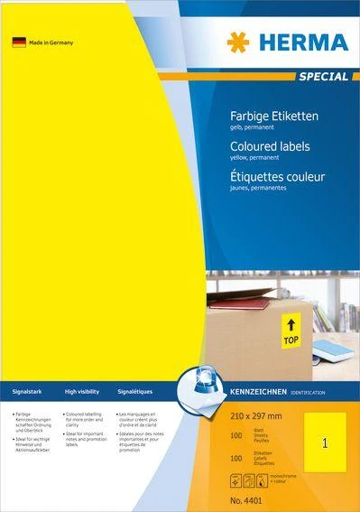 HERMA 4401 etiketė spausdinimui Geltona Lipni spausdintuvo etiketė
