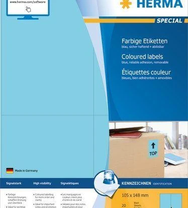 Herma spalvotos etiketės, A4, 105 x 148 mm, freza, nuimama - 4563