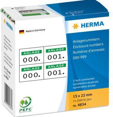 „Herma“ išteklių numeriai, lipnus, žalias spaudinys 15 x 22 mm, 1000 vnt (4834)