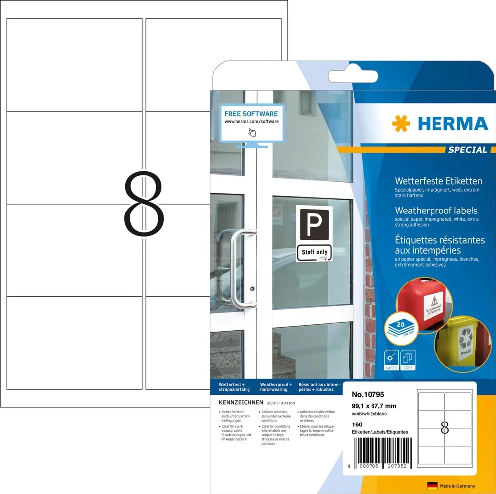 Herma Vandeniui atspari impregnavimo etiketė. A4 20 lapų 99,1x67,7