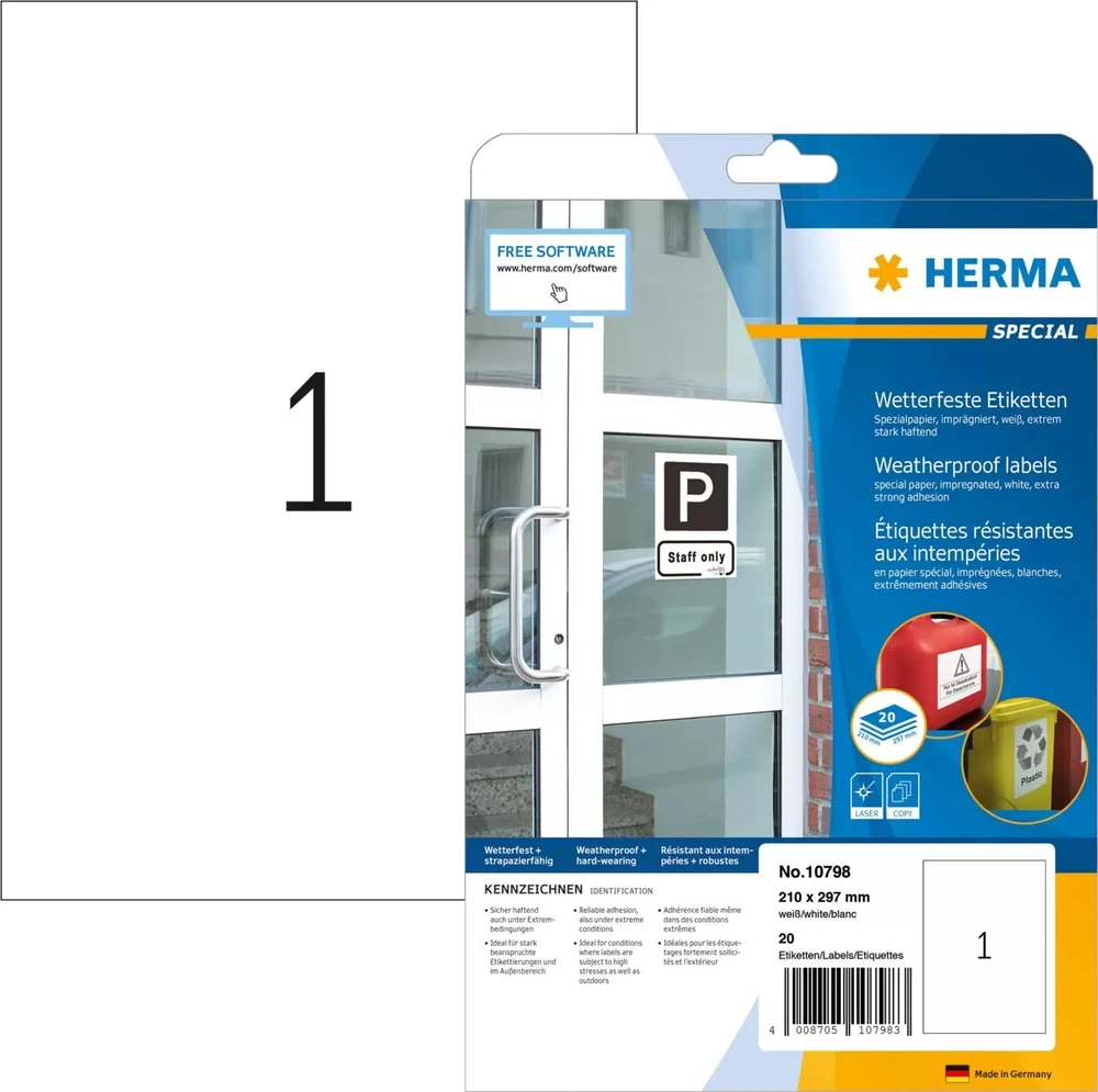 Herma Atsparūs vandeniui impregnuoti lipdukai A4 20 lapų 210x297