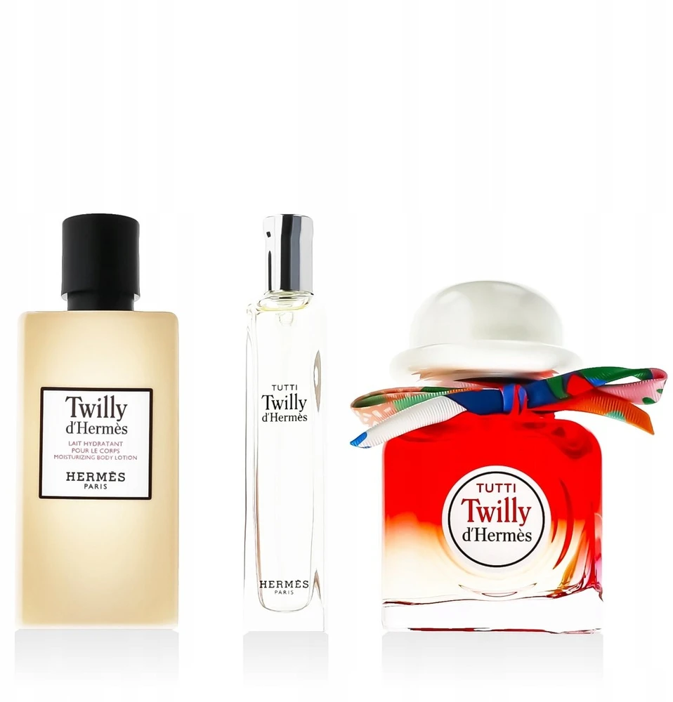 „Hermes“ rinkinys: „Tutti Twilly D'hermes“ kvepalai moterims, 85 ml + „Tutti Twilly D'hermes“ kvepalai moterims, 15 ml + „Tutti Twilly D'hermes Kūnui“ kūno losjonai, 80 ml