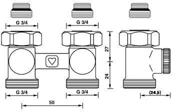 Herz Rinkinys radiatoriaus jungtis tiesi 3/4x1/2'' su dviem įmovėmis - 1376602