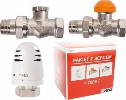Herz Paprastas pajungimo paketas radiatoriui, 1/2 galvutė, tiekimo vožtuvas + grįžtamasis HERZ
