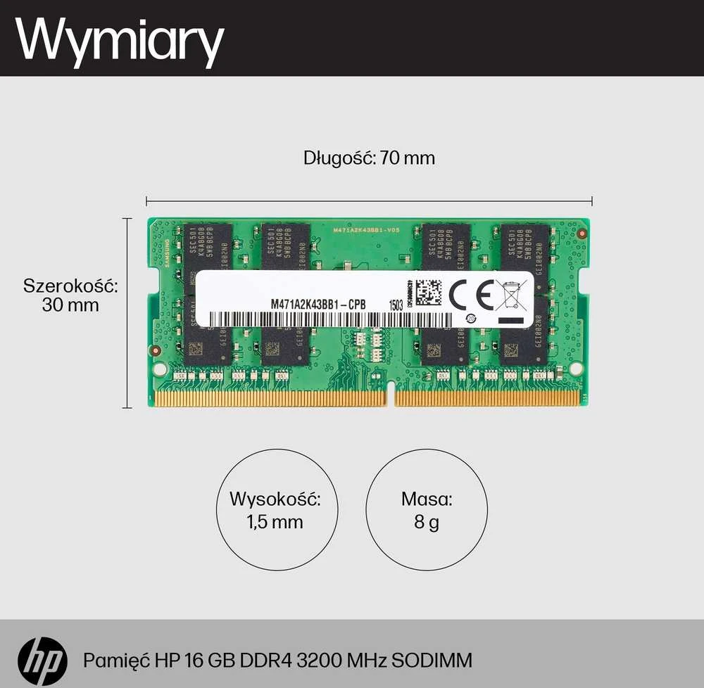HP DDR4 SODIMM atminties techniniai matmenys
