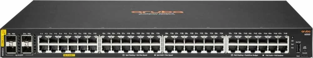 Šakotuvas HPE Aruba Networking CX 6000 48G Class4 PoE 4SFP 370W, Valdomas, L3, Gigabit Ethernet (10/100/1000), Maitinimas per Ethernet (PoE), Montuojamas į stelažą, 1U