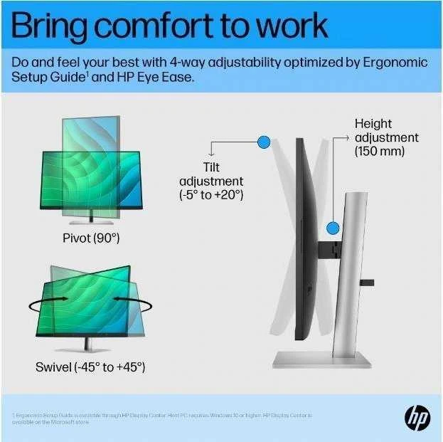 Hewlett Packard (HP) HP E27 G5 FHD monitorius – 27 colių 1920x1080 FHD 300 nitų 75 Hz AG, IPS, HDMI/DisplayPort, 4x USB-A, reguliuojamas aukštis / pakreipimas / pasukamas / pasukamas, 3 metai