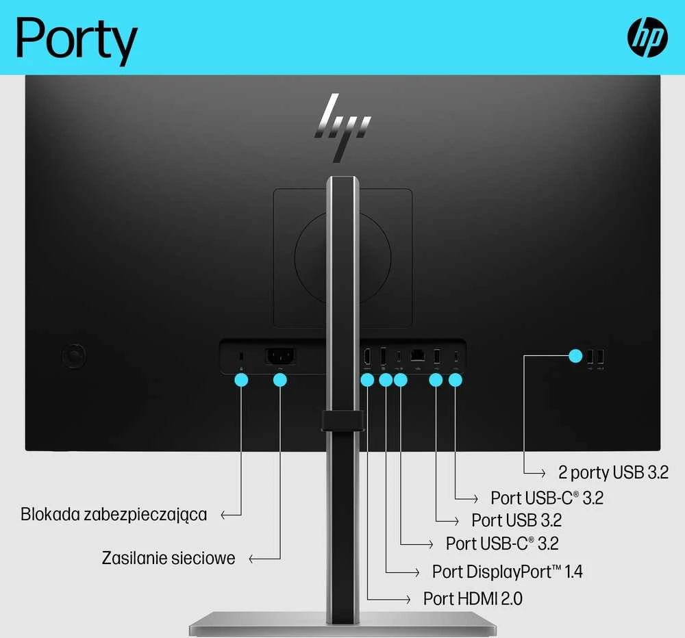 Hewlett Packard (HP) HP E27k G5 4K įkrovimo monitorius – 27 colių 3840x2160 UHD 350 nitų 60 Hz AG, IPS, USB-C(65W/15W)/HDMI/DisplayPort, 3x USB-A, garsiakalbiai, aukštis RJ-45 reguliuojamas / pakreiptas / pasukamas / pasukamas, 3 metai