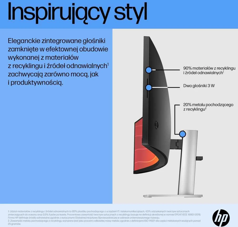 Hewlett Packard (HP) HP E45c G5 5K lenktas įkrovimo monitorius – 44,5" 5120x1440 5K DQHD 400 nitų 165 Hz AG, lenktas, VA, 2x USB-C(65W)/HDMI/DisplayPort, 4x USB-A, 45 garsiakalbiai LAN, reguliuojamas aukštis / pakreiptas / pasukamas, 3 metai