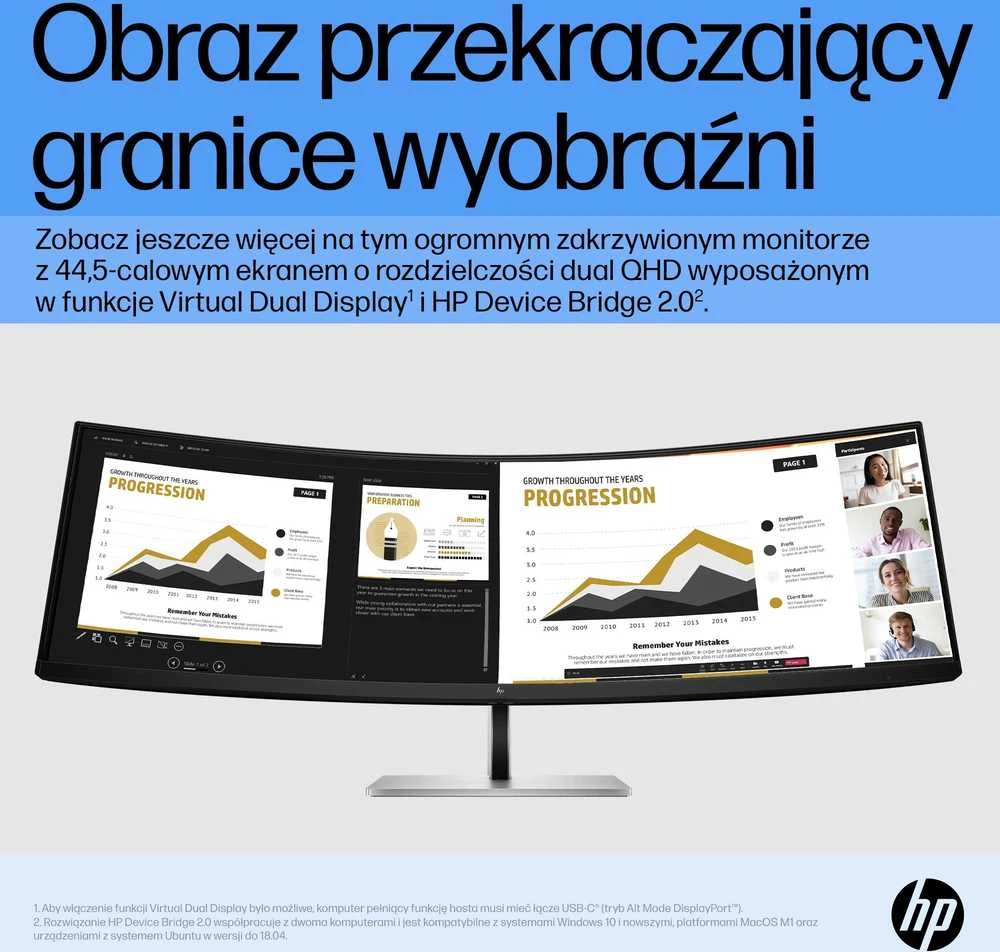 Hewlett Packard (HP) HP E45c G5 5K lenktas įkrovimo monitorius – 44,5" 5120x1440 5K DQHD 400 nitų 165 Hz AG, lenktas, VA, 2x USB-C(65W)/HDMI/DisplayPort, 4x USB-A, 45 garsiakalbiai LAN, reguliuojamas aukštis / pakreiptas / pasukamas, 3 metai
