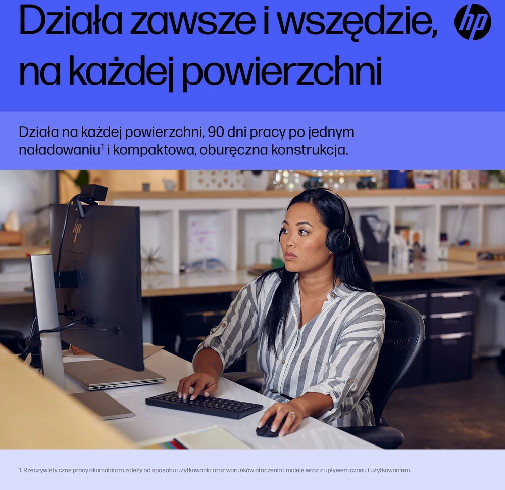 Hewlett Packard (HP) HP 715 Belaidė „Bluetooth“ pelė – daugiafunkcinė, programuojama, 4 krypčių slinkties, įkraunama – juoda