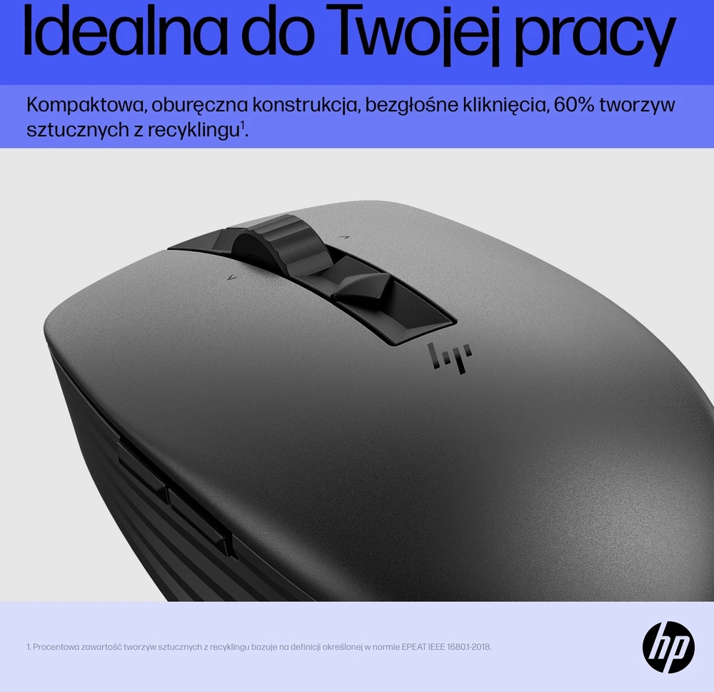 Hewlett Packard (HP) HP 715 Belaidė „Bluetooth“ pelė – daugiafunkcinė, programuojama, 4 krypčių slinkties, įkraunama – juoda