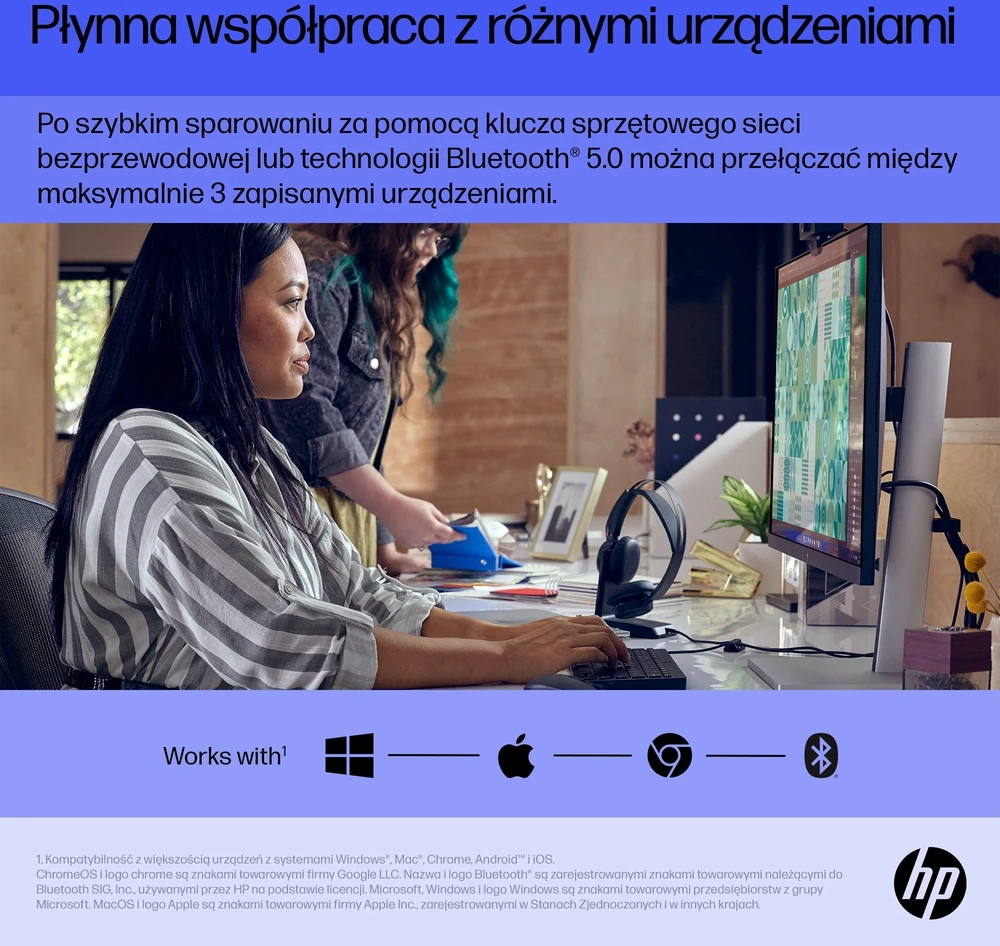 Hewlett Packard (HP) HP 715 Belaidė „Bluetooth“ pelė – daugiafunkcinė, programuojama, 4 krypčių slinkties, įkraunama – juoda