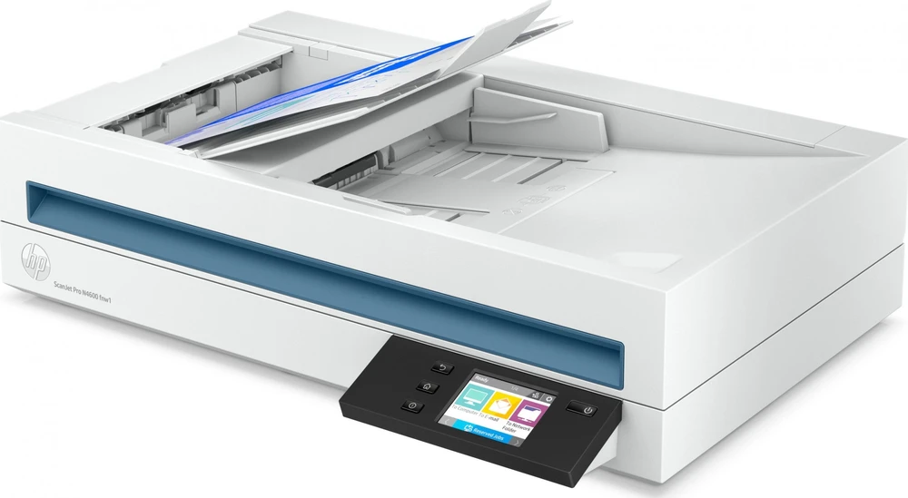 Skeneris Hewlett Packard (HP) „HP ScanJet Pro N4600 fnw1“ skaitytuvas – A4 spalvotas 600 dpi, plokščias nuskaitymas, automatinis dokumentų tiektuvas, automatinis dvipusis, OCR / nuskaitymas į tekstą, 40 ppm, 10 000 puslapių per dieną