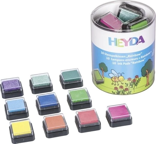 HEYDA rašalo pagalvėlė „Rainbow“ 10 spalvų, vaikiška rašalo pagalvėlė, violetinė, rožinė, mėlyna, žalia, raudona, violetinė, geltona, 30 mm, 30 mm