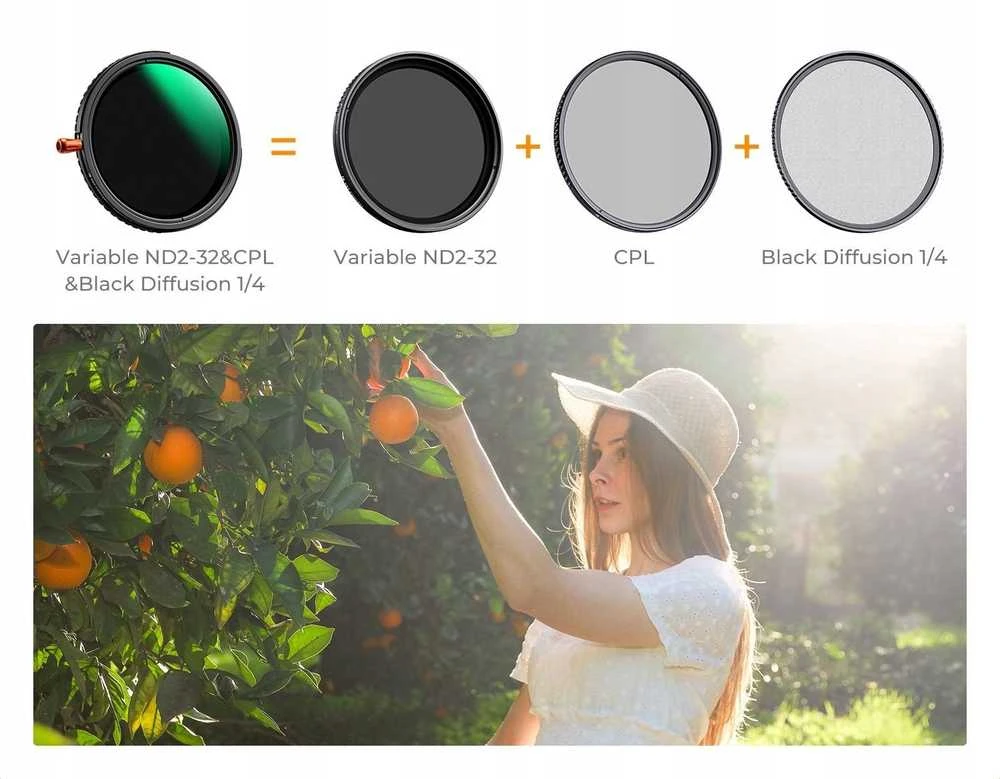 Hibridinis filtras 3in1 K&f 55 mm 55 mm Fader Nd2-32 + Cpl + Juodas Diffusion 1/4 / Kf01.2064