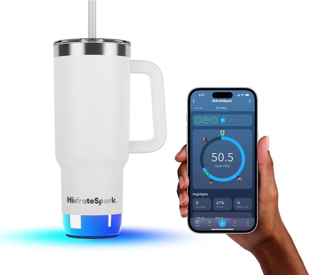 Gertuvė HidrateSpark Puodelis inteligentny HidrateSpark PRO 2 Tumbler 887 ml Baltas