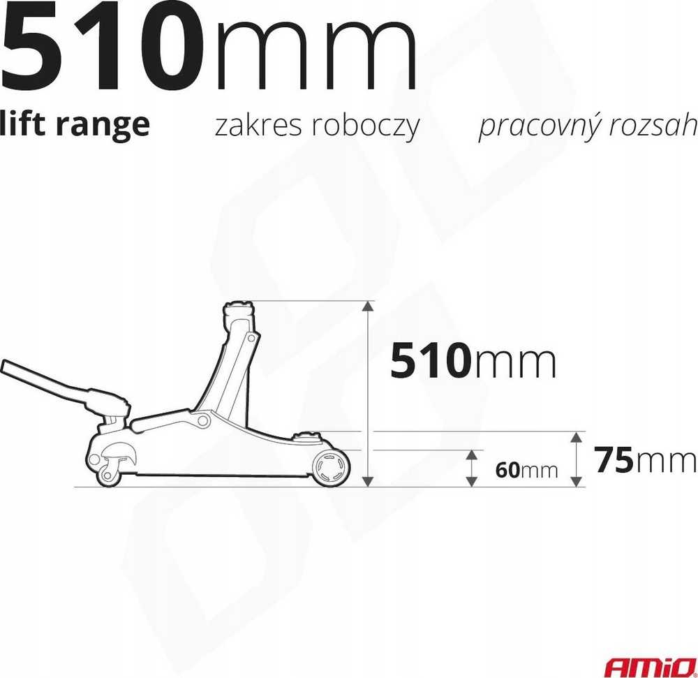 Žemo profilio hidraulinis keltuvas 3000 kg, 75–510 mm, CE, AMIO-04215