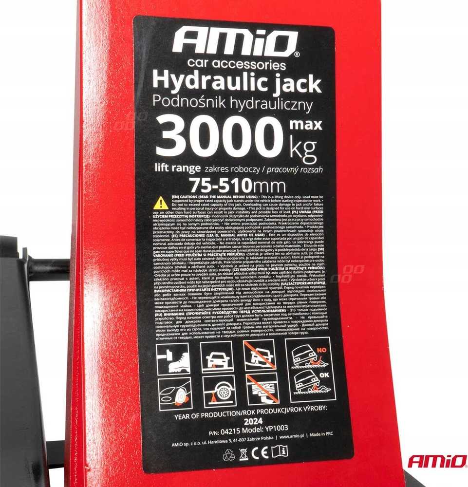 Žemo profilio hidraulinis keltuvas 3000 kg, 75–510 mm, CE, AMIO-04215