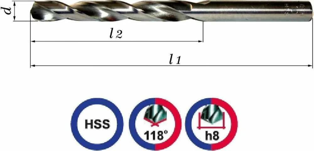 Wiertło Baildon DIN 338 RN NWKa 18,5 mm metalo grąžtas, HSS (S), 198–135 mm
